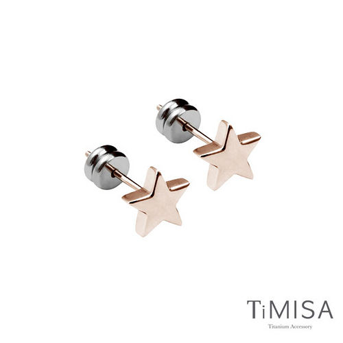 【TiMISA】迷你幸運星-玫瑰金 純鈦耳針一對