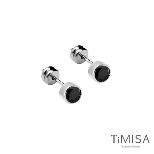 【TiMISA】極簡晶鑽-黑 純鈦耳針一對