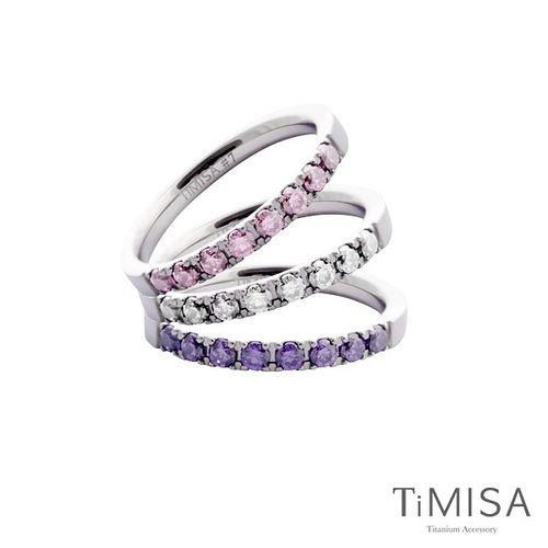 【TiMISA】蜜糖彩鑽(五色可選) 純鈦戒指三只