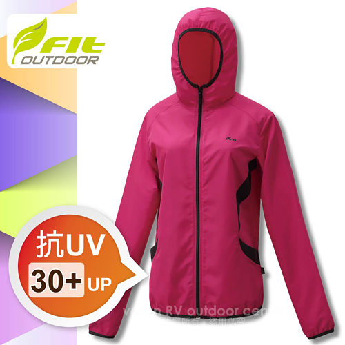 【FIT】女新款 吸排抗UV防曬連帽外套_桃紅色 GS2302
