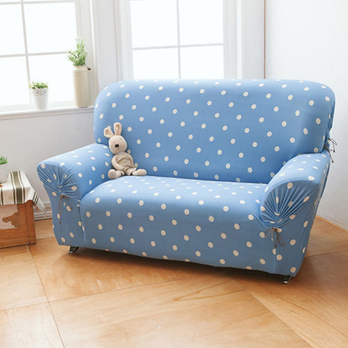 格藍傢飾-雪花甜心涼感彈性沙發套2人座-蘇打藍