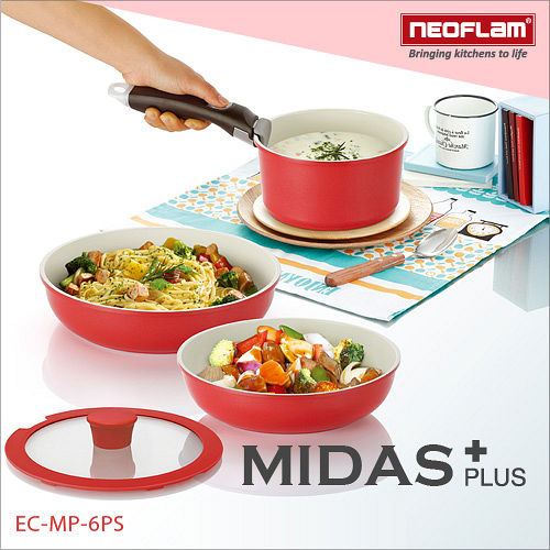 韓國NEOFLAM Midas Plus系列 陶瓷不沾鍋具組6件式(電磁) EC-MP-6PS