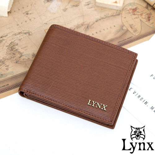 Lynx - 經典80復古風真皮系列8卡1照左右翻短夾-復古咖