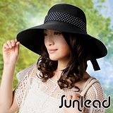 Sunlead 防曬寬緣寬圓頂抗UV浪漫蝴蝶結造型遮陽帽 (黑色)