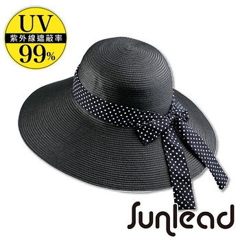 Sunlead 防曬寬緣寬圓頂抗UV浪漫蝴蝶結造型遮陽帽 (黑色)