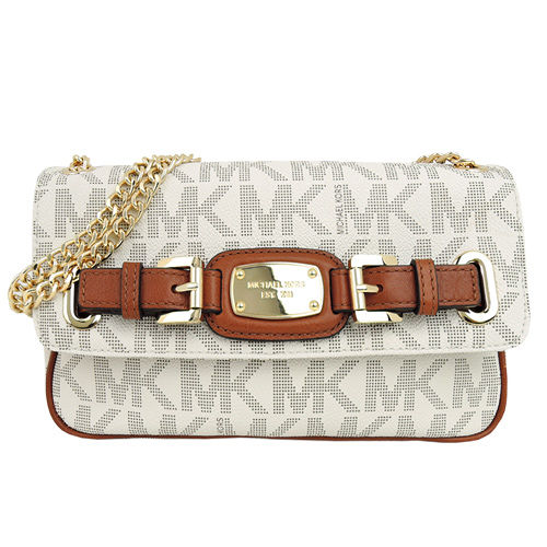 MICHAEL KORS HAMILTON 鐵牌皮帶造型鍊帶肩斜背包(米)