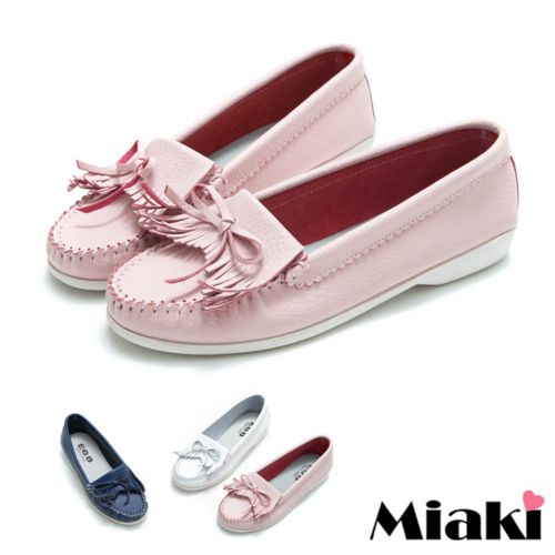 【Miaki】休閒鞋經典不敗平底樂福包鞋 (白色/藍色/粉色)