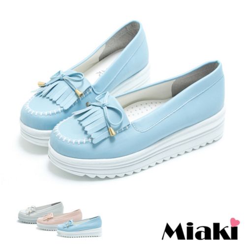 【Miaki】MIT 樂福鞋韓風厚底牛津包鞋休閒鞋 (白色/粉色/藍色)