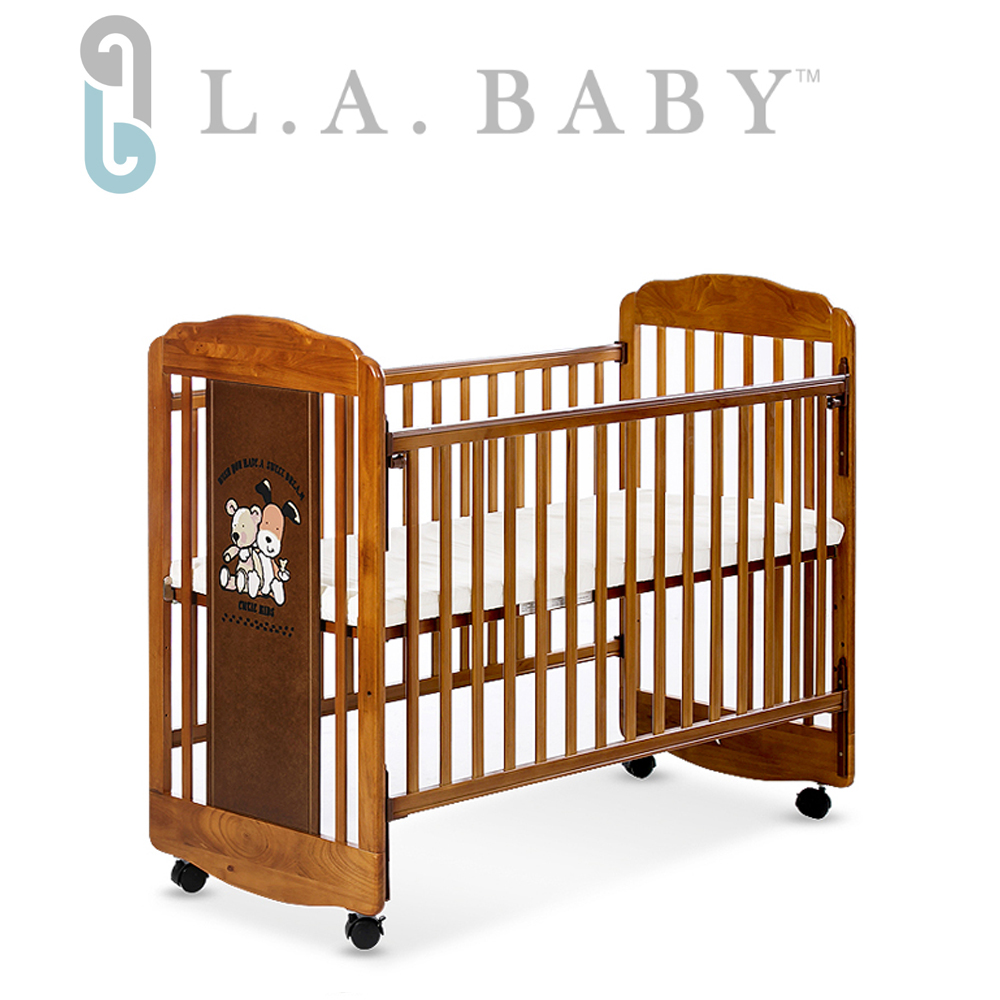 L.A. Baby 美國加州貝比 愛丁熊搖擺中小嬰兒床 原木床 童床(咖啡色.白色)