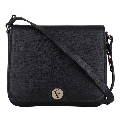 FURLA 素雅質感皮革肩背包(黑)