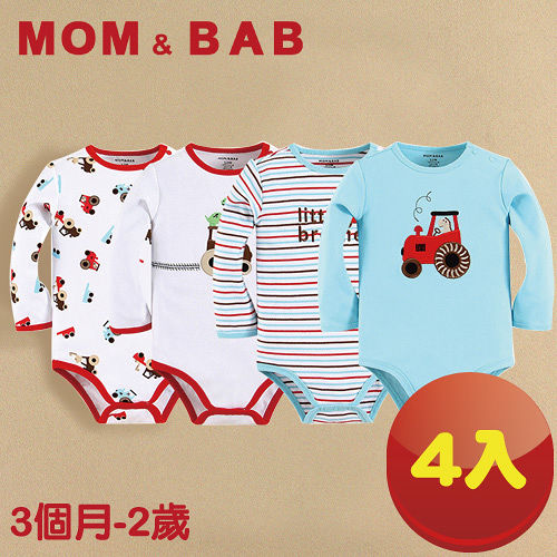 (購物車)【MOM AND BAB】汽車長袖肩扣 包屁衣(四件組禮盒組)