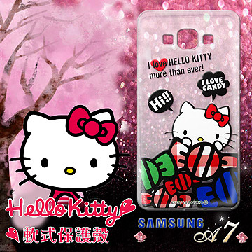 三麗鷗授權正版 Hello Kitty凱蒂貓 三星SAMSUNG Galaxy A7 透明軟式手機殼(糖果HI)