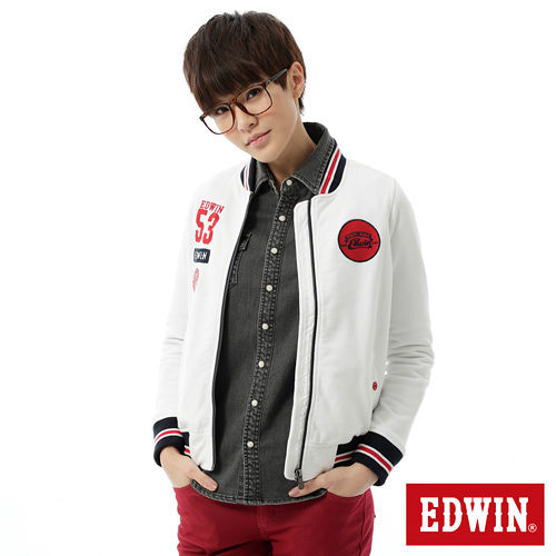 EDWIN 復古繡花棒球外套-女-白色