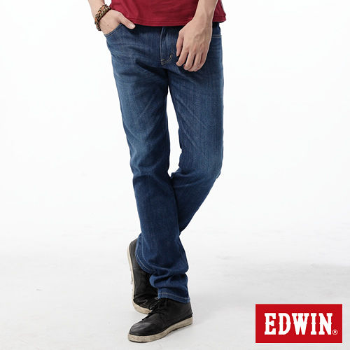 EDWIN 窄直筒 EDGE COOL繡邊牛仔褲-男-中古藍