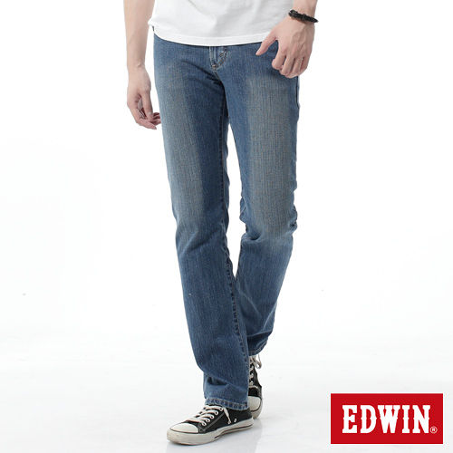 EDWIN 基本五袋直筒牛仔褲-男-漂淺藍