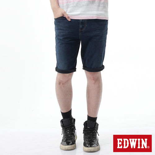 EDWIN 大尺碼 迦績褲JERSEYS黑腰頭短褲-男-酵洗藍