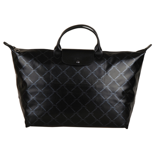 Longchamp 限量60週年復刻版LM系列短把斜格紋旅行包(大/黑)