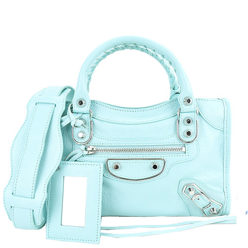 Balenciaga METALLIC EDGE MINI CITY銀釦迷你機車包(水藍)