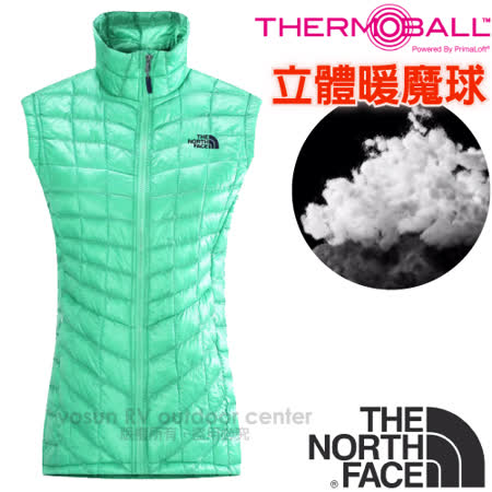 【美國 The North Face】女新款PrimaLoft ThermoBall暖魔球保暖背心.輕量柔軟.抗水快乾/媲美羽絨科技填充/CUD6 浪花綠