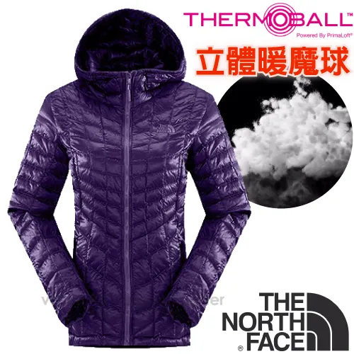 【美國 The North Face】女新款PrimaLoft ThermoBall暖魔球保暖兜帽外套.連帽外套.夾克.大衣.風衣/媲美羽絨科技填充/CUD4 石榴紫