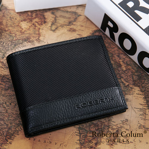 Roberta Colum - 雅痞時尚系牛皮款可拆式左右翻12卡2照短夾-黑