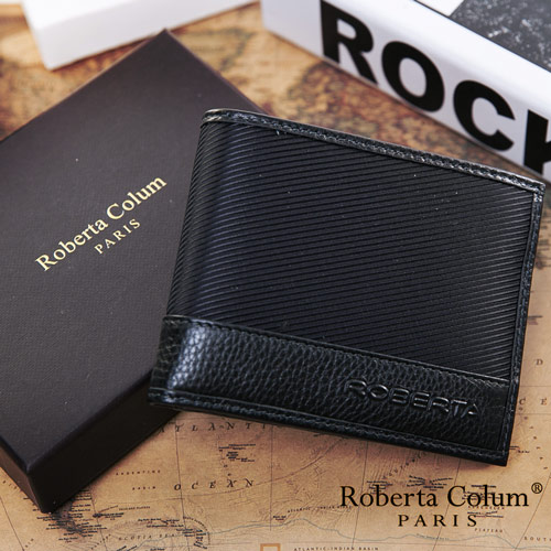 Roberta Colum - 雅痞時尚系牛皮款左右翻8卡1照短夾-黑