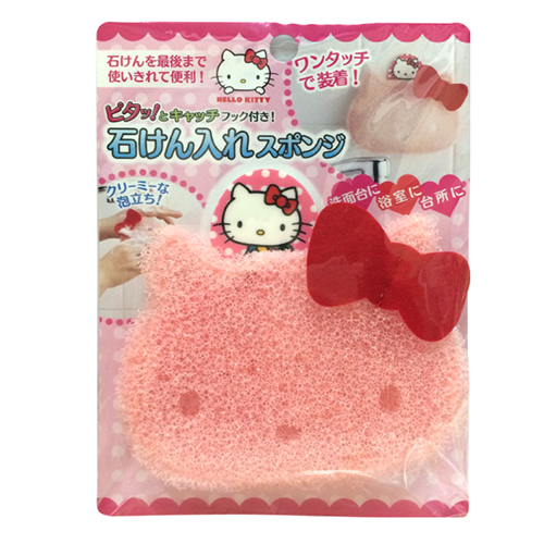 日本製造 凱蒂貓造型香皂洗手包(附魔鬼氈掛勾) SAN-12942