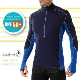 【美國 SmartWool 】男款 Men's PhD® Light Zip T 美麗諾羊毛 半門襟高領保暖上衣(UPF 50+)/長袖衛生衣.登山健行_深藍 SW0SO934