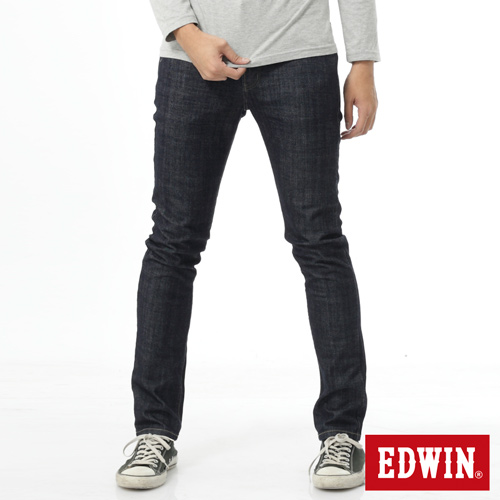 EDWIN 加大碼 EDGE雙層斜袋窄直筒牛仔褲-男-原藍色