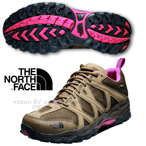 【美國 The North Face】女新款 TETSU GTX Gore-Tex 低筒登山健行鞋.多功能越野跑鞋.慢跑鞋/A2Y1 棕褐/亮桃粉