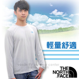 【美國 The North Face】男款 LOGO 快排長袖T-Shirt.長袖快排衣.運動T恤.休閒衫/舒適好穿.快乾纖維/ CNL8 灰白