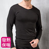 【MORINO摩力諾】(買一送一) 男 發熱長袖 V領衫-黑色 XL-2入