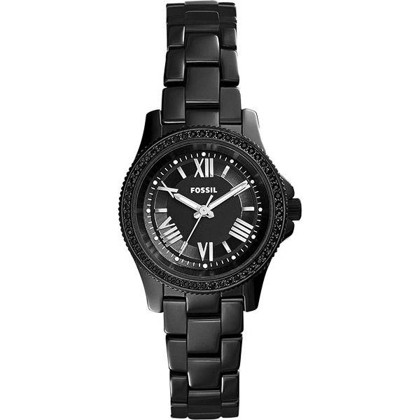 FOSSIL Cecile 羅馬晶鑽陶瓷女錶-黑/30mm CE1091