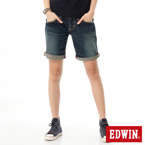 EDWIN BLUE TRIP牛仔短褲-女-漂淺藍