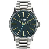 NIXON The SENTRY SS 復刻潮流都會休閒腕錶-灰藍x金字x銀