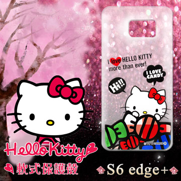 三麗鷗授權正版 Hello Kitty 凱蒂貓 三星 Samsung Galaxy S6 edge+ 透明軟式保護套 手機殼 (糖果HI)