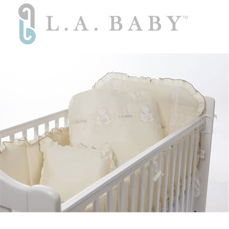 【美國 L.A. Baby】天使熊純棉七件式寢具組（L）（MIT 藍色/粉色/米色）