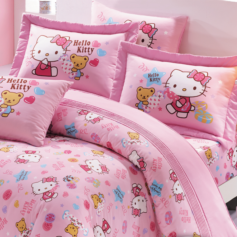 【鴻宇HongYew】美國棉/台灣製/日本抗菌/Hello Kitty我的甜蜜夥伴系列-雙人床包組