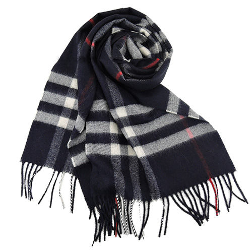 BURBERRY 經典格紋100% 喀什米爾羊毛圍巾(深藍)