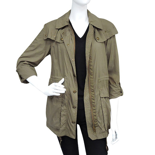 BURBERRY 橄欖綠連帽風衣外套(US 6號)