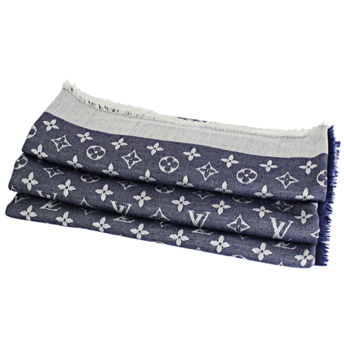 Louis Vuitton LV M71376 Monogram Denim 經典花紋羊毛絲綢披肩圍巾.藍_預購