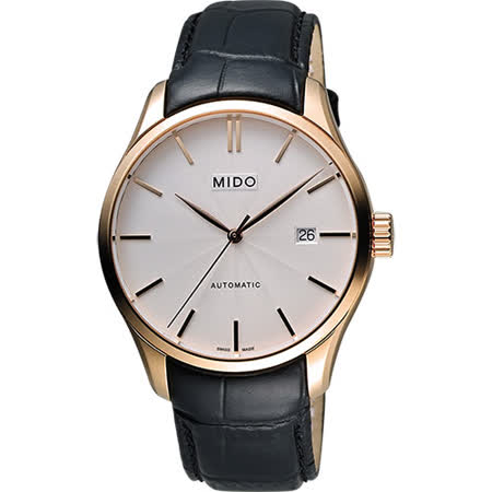 MIDO Belluna II Gent 經典機械腕錶-銀x玫瑰金框/40mm M0244073603100