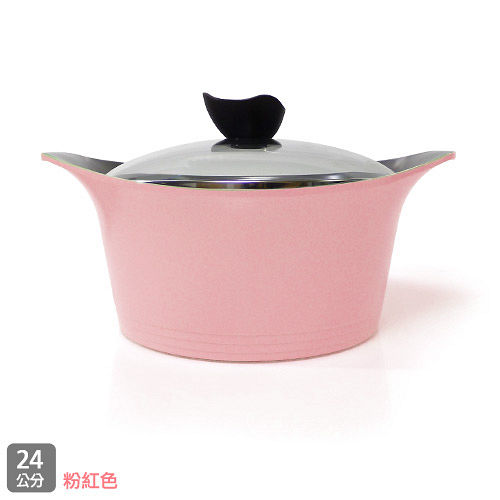 韓國NEOFLAM Aeni系列 24cm陶瓷不沾湯鍋+玻璃鍋蓋(EK-AG-C24)粉紅色