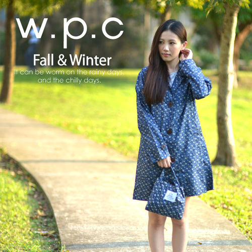 【w.p.c】雛菊釦子款。時尚雨衣/風衣(R1041)_深藍