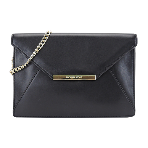 MICHAEL KORS Lana 金logo牛皮信封晚宴/肩背包(黑)