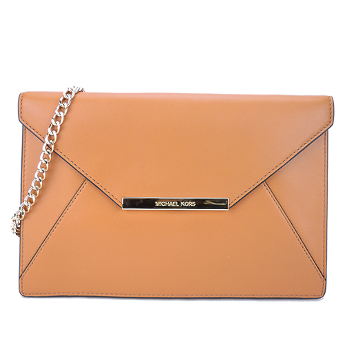 MICHAEL KORS Lana 金logo牛皮信封晚宴/肩背包(奶茶)