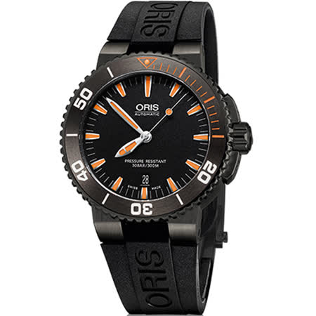 ORIS 豪利時 Aquis 時間之海300米潛水機械手錶-黑x橘/43mm 0173376534259-0742634GEB