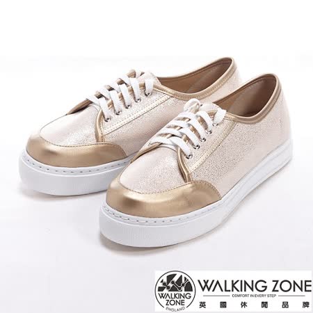 【WALKING ZONE】(女) 金蔥閃亮綁帶厚底增高休閒鞋-金