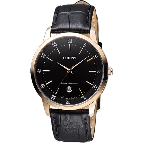 ORIENT 東方錶 SLIM系列城市時尚石英錶-黑x玫瑰金框/39mm FUNG5001B