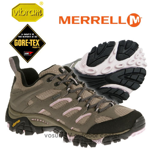 【美國 MERRELL】女新款 Moab GORE-TEX XCR 專業防水透氣低筒登山健行鞋_灰褐/粉 ML65316